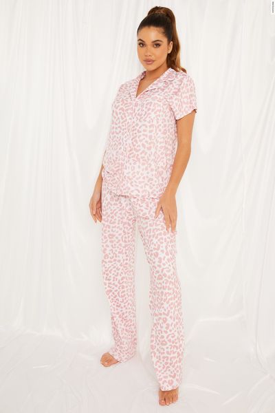 Pink Leopard Print Long Pyjama Set